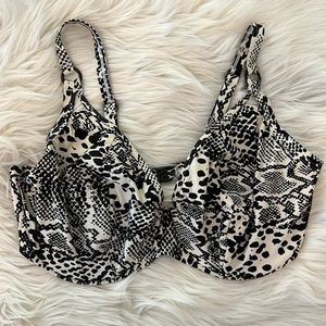 Bravissimo Bra-Sized Bikini Top, Black & Cream Animal Print, Size 38G (UK)